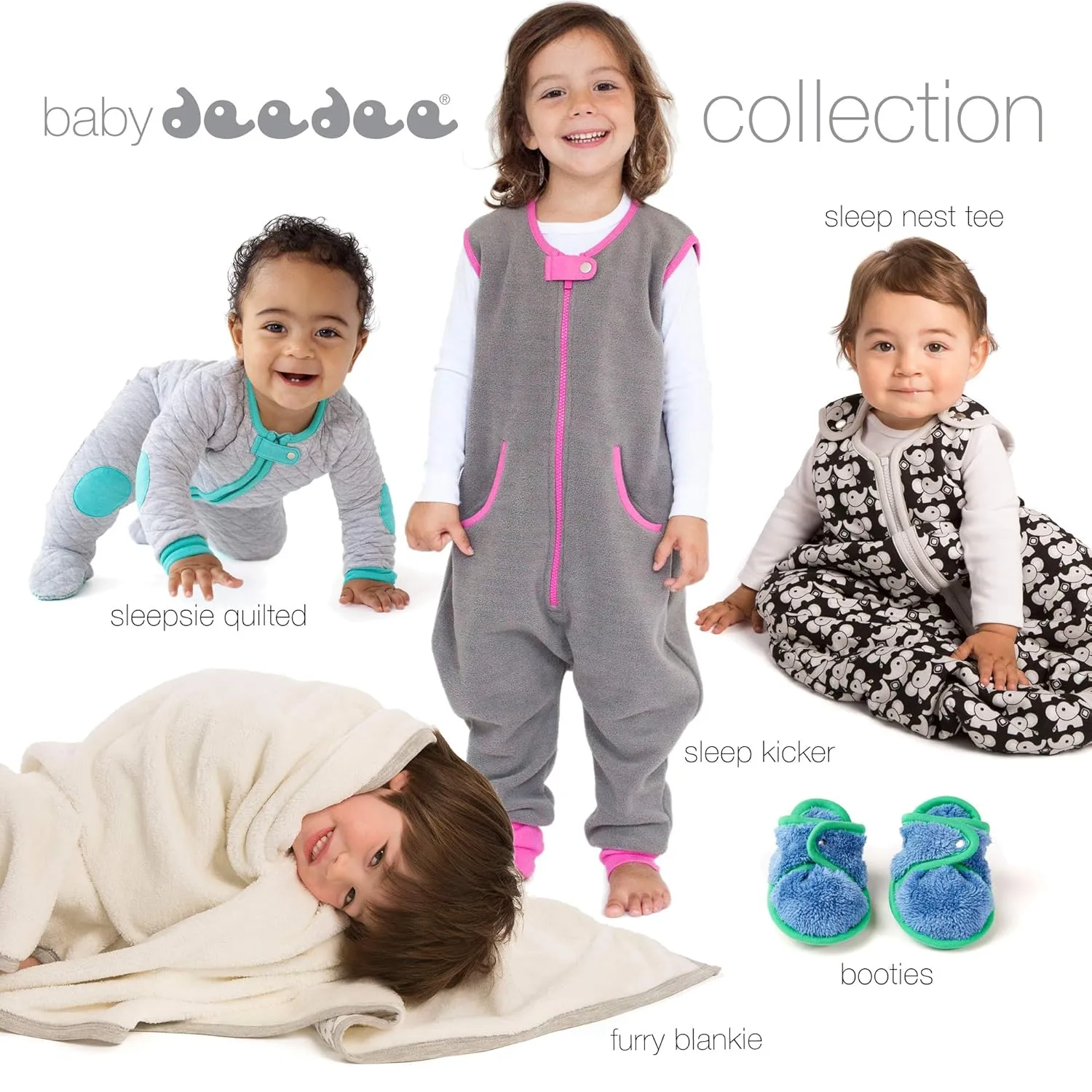 baby deedee Sleepsie Cotton Quilted Footie Pajama Heather Gray/Teal 6-12 Month