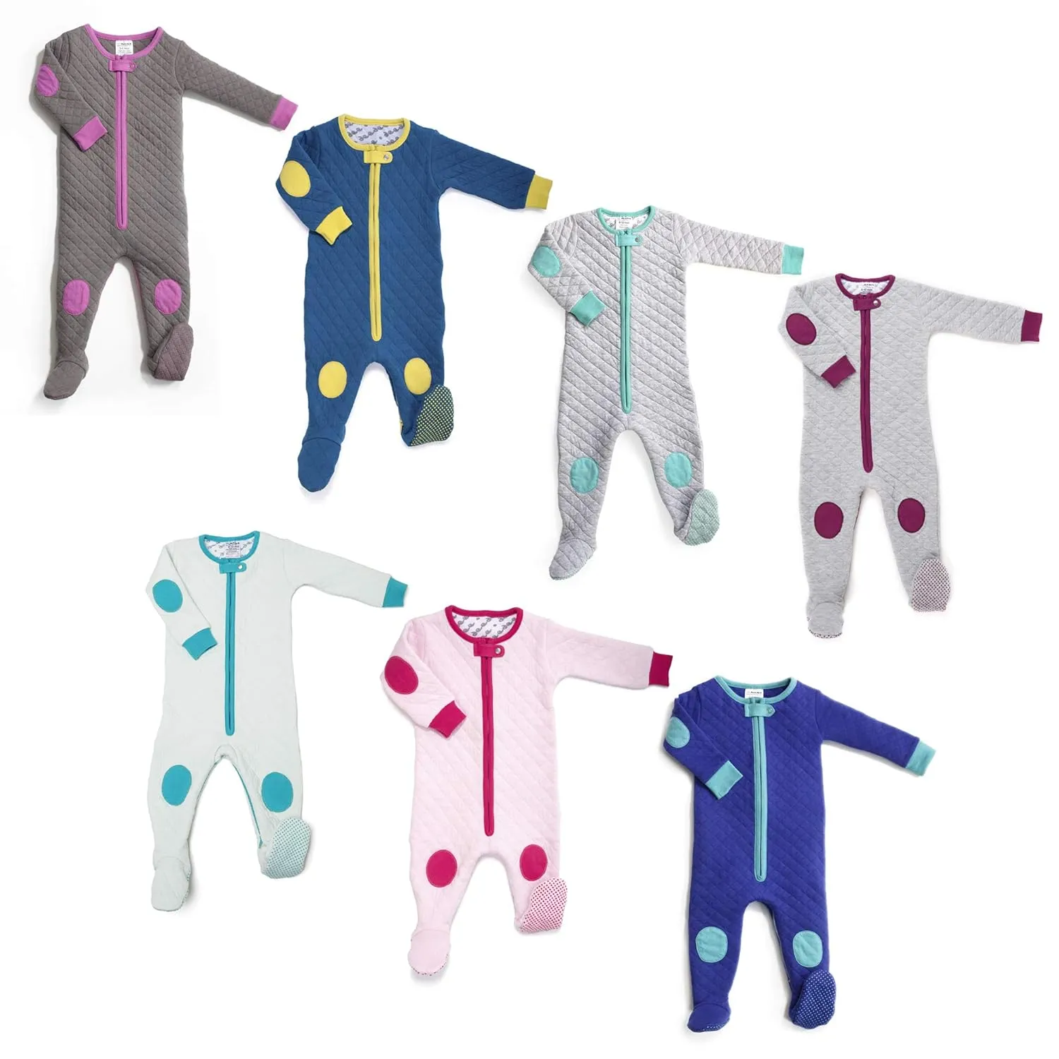 baby deedee Sleepsie Cotton Quilted Footie Pajama Heather Gray/Teal 6-12 Month