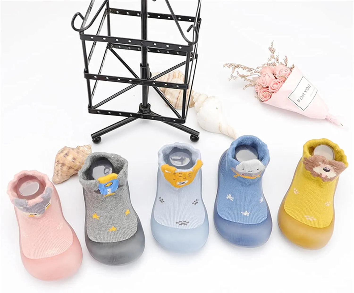 Baby Walking Sock Shoes Infant Non-Slip Breathable Slippers With Soft Rubber Sole Baby Rubber Sole Foot Rubber Sock