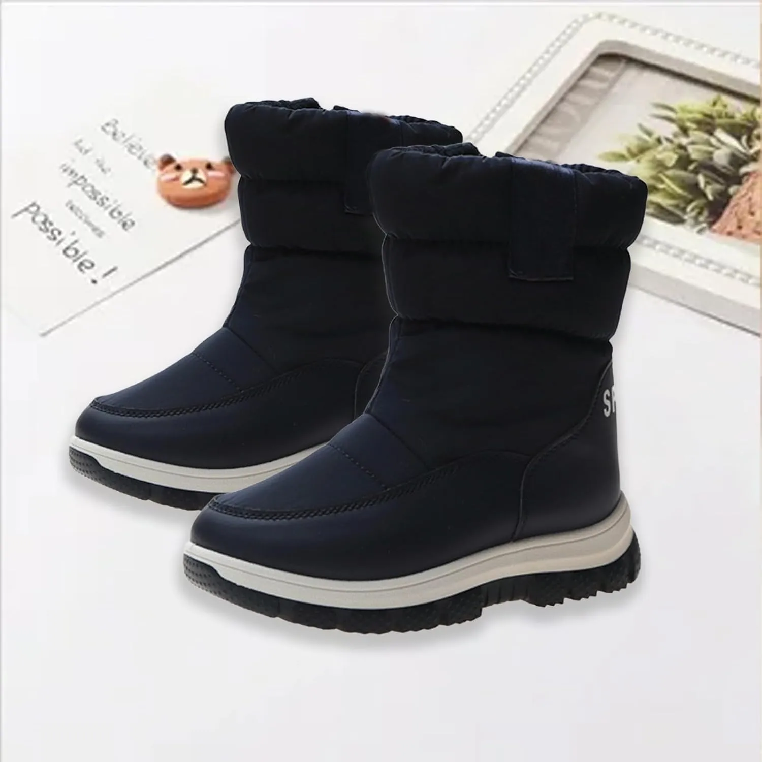 Big Kids Thick Snow Boots Boys Girls Kids Childrens Outdoor Ski Fashion Shoes Winter Warm Light Non Slip Flat Booties