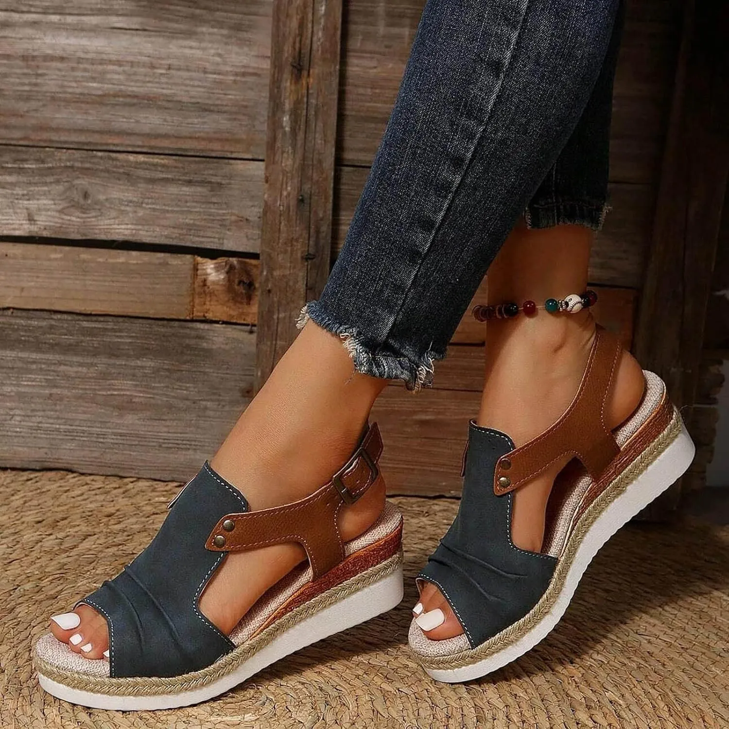 Cathalem Orthopedic Platform Wedge Sandals for Women Summer Dressy 2024 Flat Open Toe Ankle Strap Espadrilles Sandals