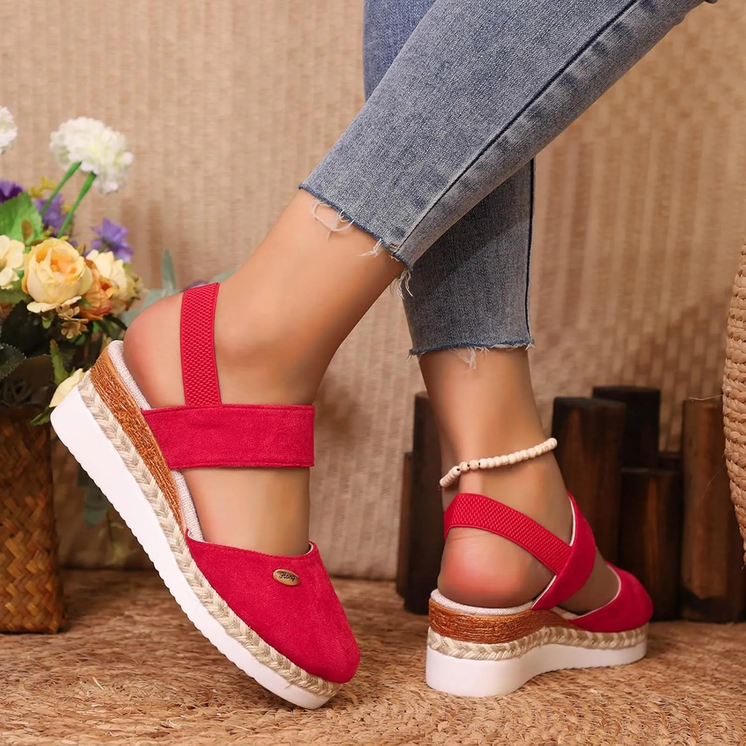 Cathalem Orthopedic Sandals for Women Espadrilles Platform Wedge Ankle Strap Sandals Comfortable Anti Slip Casual Shoes