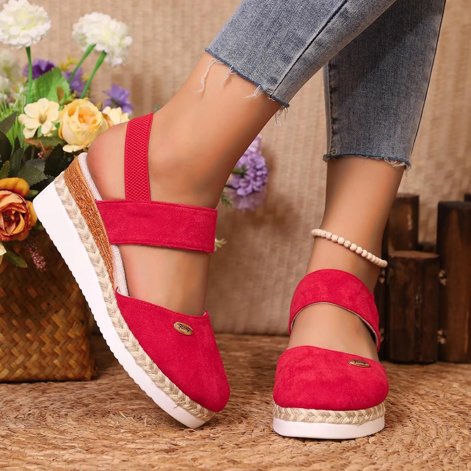 Cathalem Orthopedic Sandals for Women Espadrilles Platform Wedge Ankle Strap Sandals Comfortable Anti Slip Casual Shoes