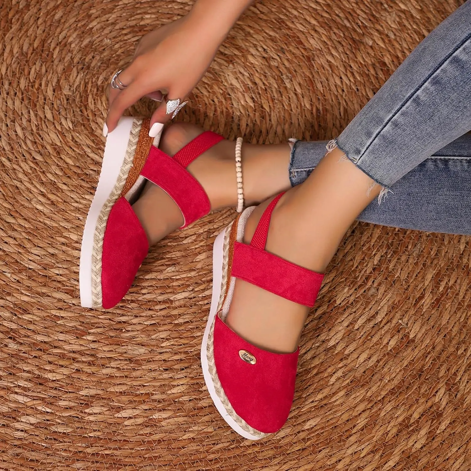 Cathalem Orthopedic Sandals for Women Espadrilles Platform Wedge Ankle Strap Sandals Comfortable Anti Slip Casual Shoes