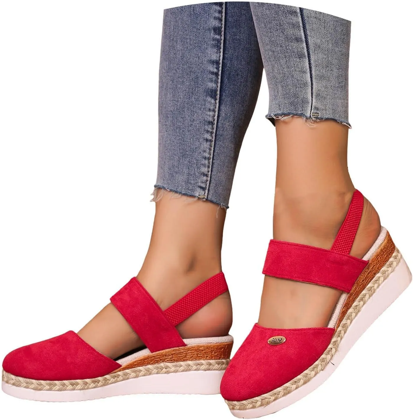 Cathalem Orthopedic Sandals for Women Espadrilles Platform Wedge Ankle Strap Sandals Comfortable Anti Slip Casual Shoes