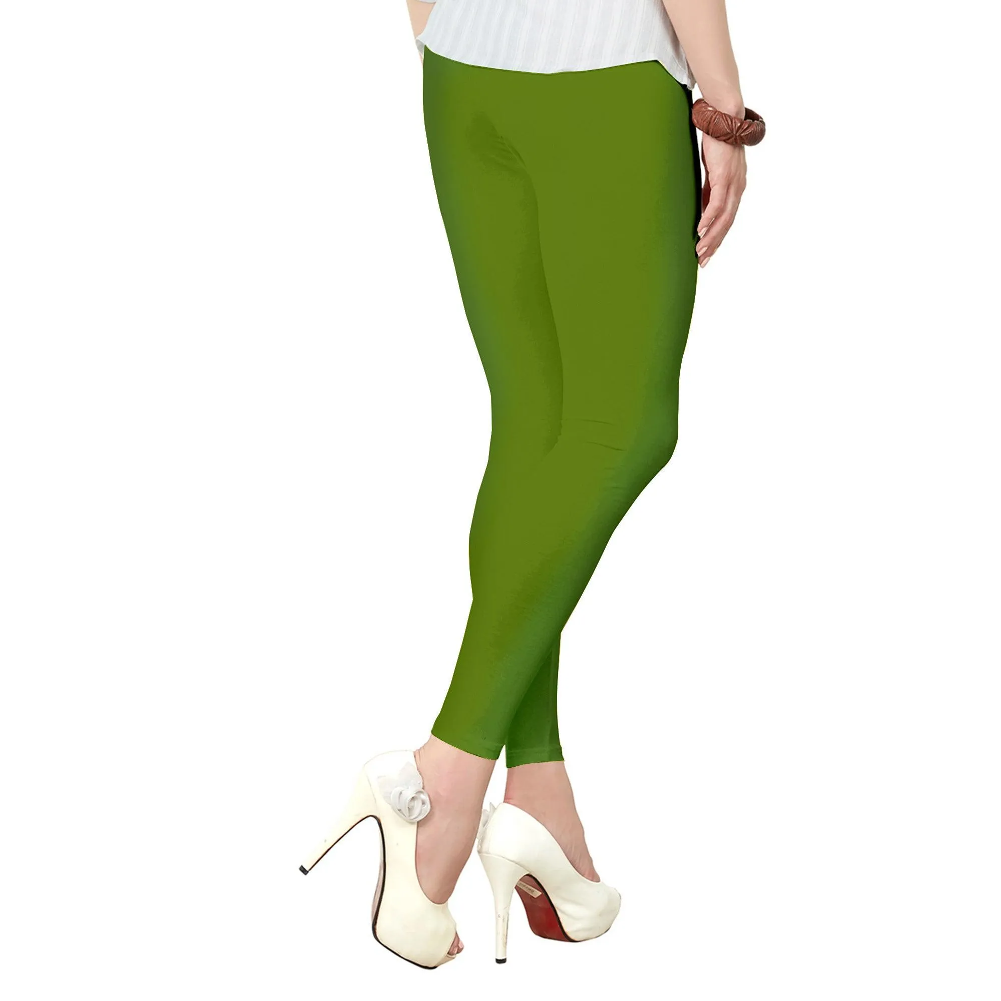 Dazzling Green Colored Casual Wear Ankle Length Leggings