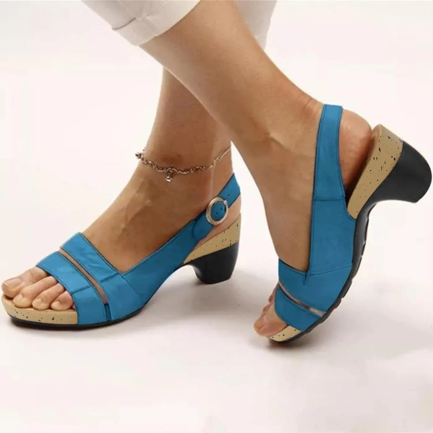 Eduavar Orthopedic Sandals for Women, Sandals Women Fashion Summer Casual Elegant Low Heel Sandals with Ankle Strap