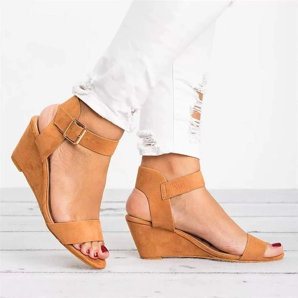 Eduavar Womens Wedge Sandals, Summer Sandals for Women 2023 Open Toe Ankle Strap Wedge Sandals Summer Dress Shoes