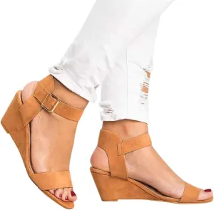 Eduavar Womens Wedge Sandals, Summer Sandals for Women 2023 Open Toe Ankle Strap Wedge Sandals Summer Dress Shoes