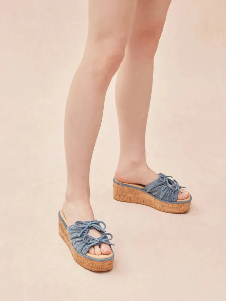 Ferlyn Denim Double Tied Wedge Sandals
