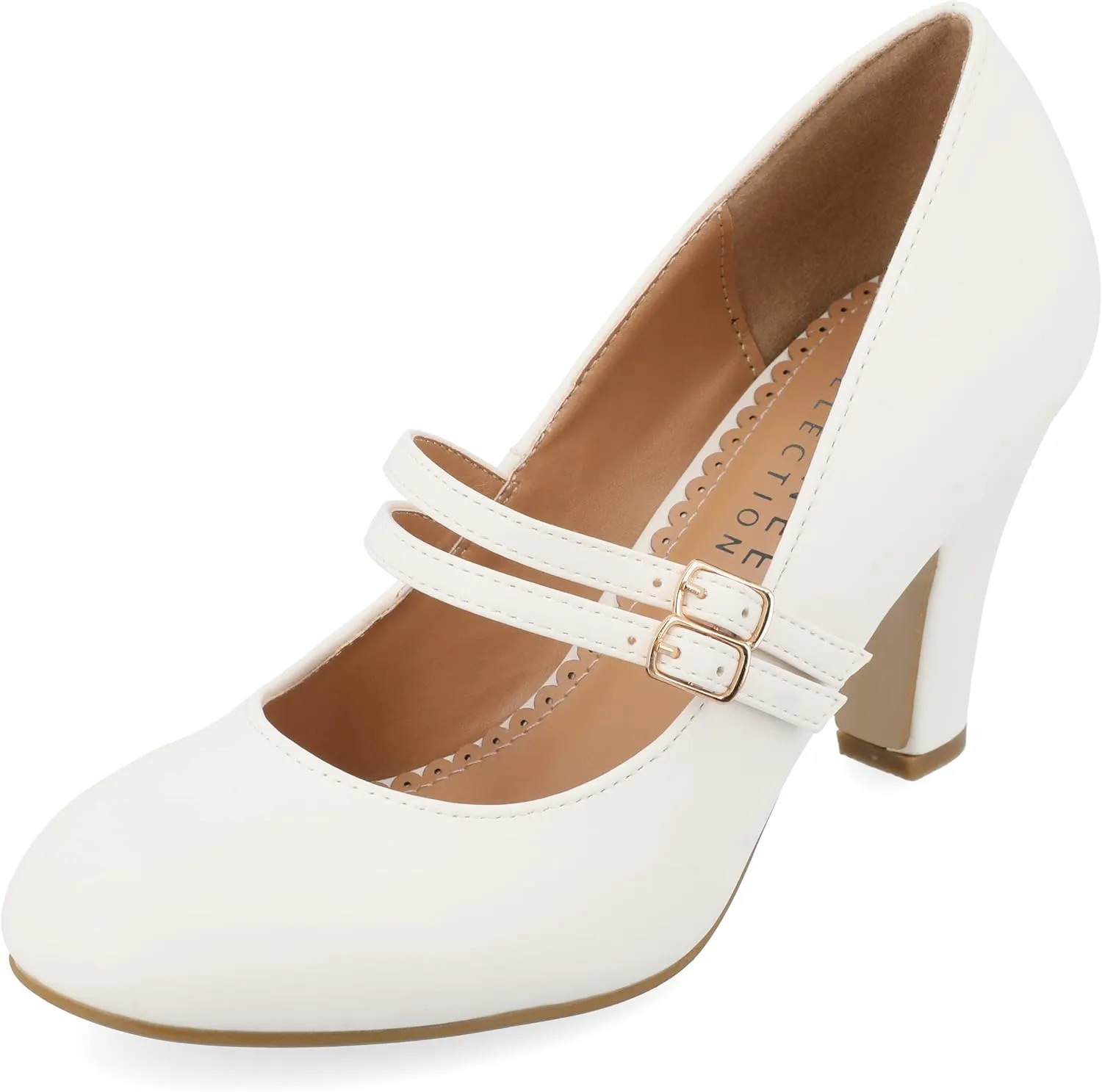 Journee Collection Womens Wendy Mary Jane Pumps Closed Round Toe Double Buckle Strap Chunky Block Heel