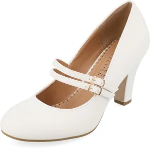 Journee Collection Womens Wendy Mary Jane Pumps Closed Round Toe Double Buckle Strap Chunky Block Heel