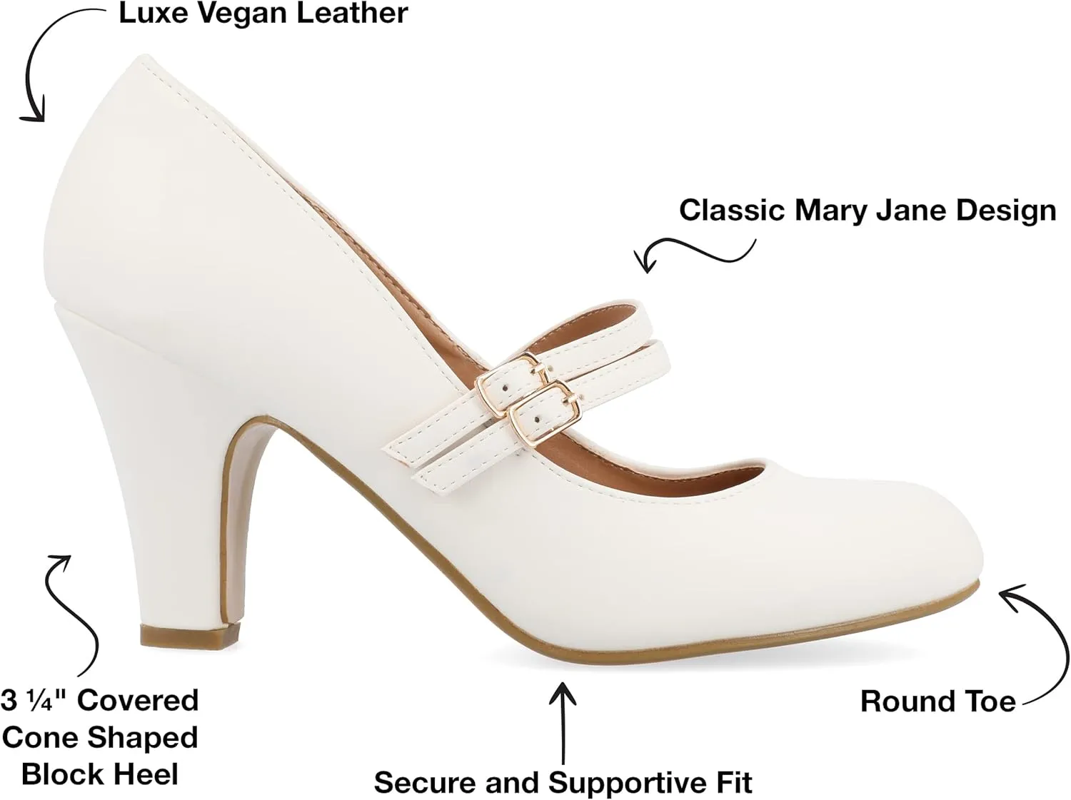 Journee Collection Womens Wendy Mary Jane Pumps Closed Round Toe Double Buckle Strap Chunky Block Heel