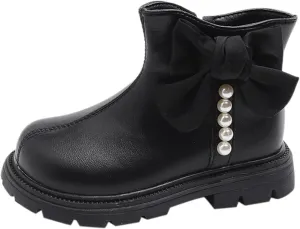 Kids Girls Pearl Bowknot Dress Boots Soft Sole Anti Slip Fashion Cute Birthday Wedding Shoes Booths for Kids