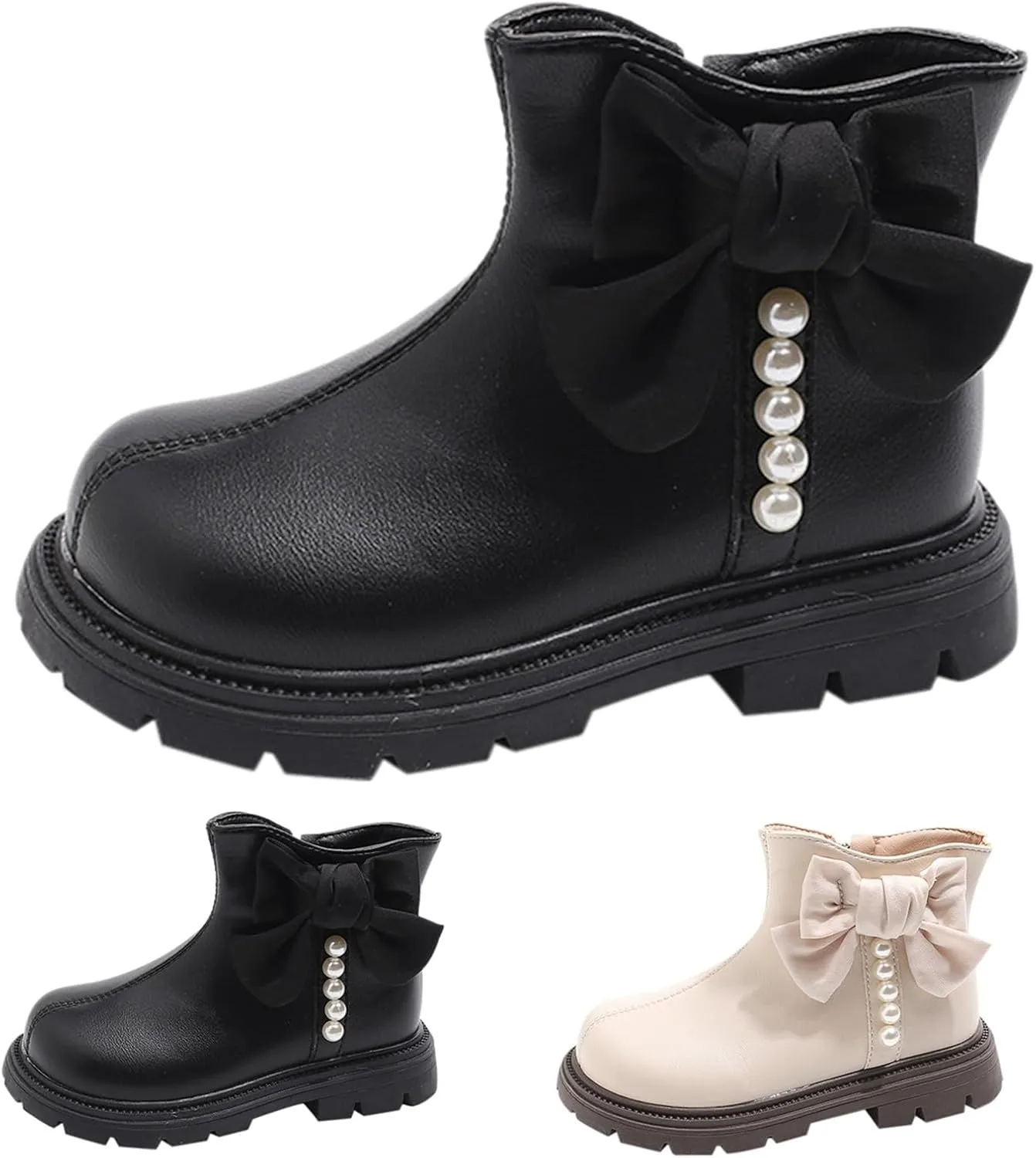 Kids Girls Pearl Bowknot Dress Boots Soft Sole Anti Slip Fashion Cute Birthday Wedding Shoes Booths for Kids