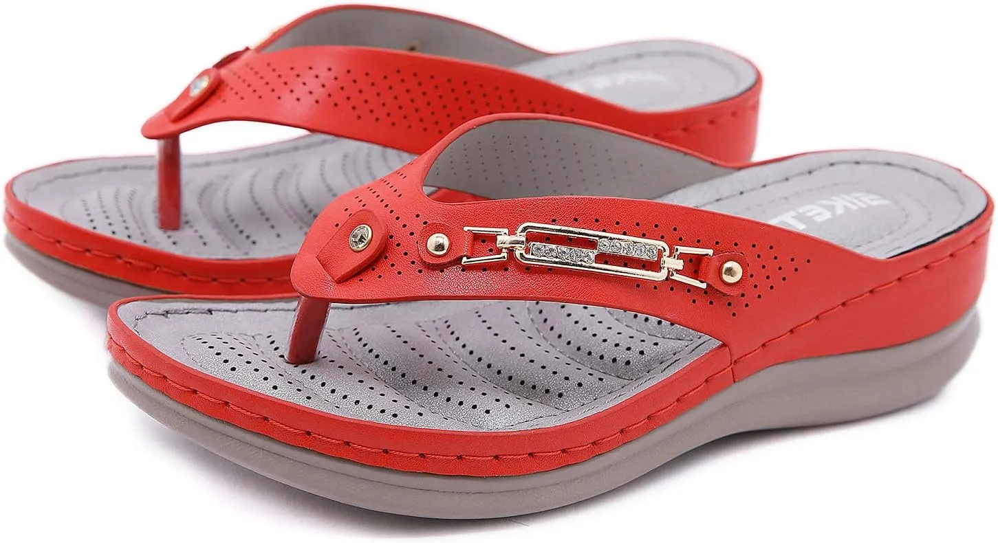 Ladies Comfortable Walking Thong Sandals Hollow Slippers Women Crystal Wedge Slip On Summers Vintage Shoes Flops Flip