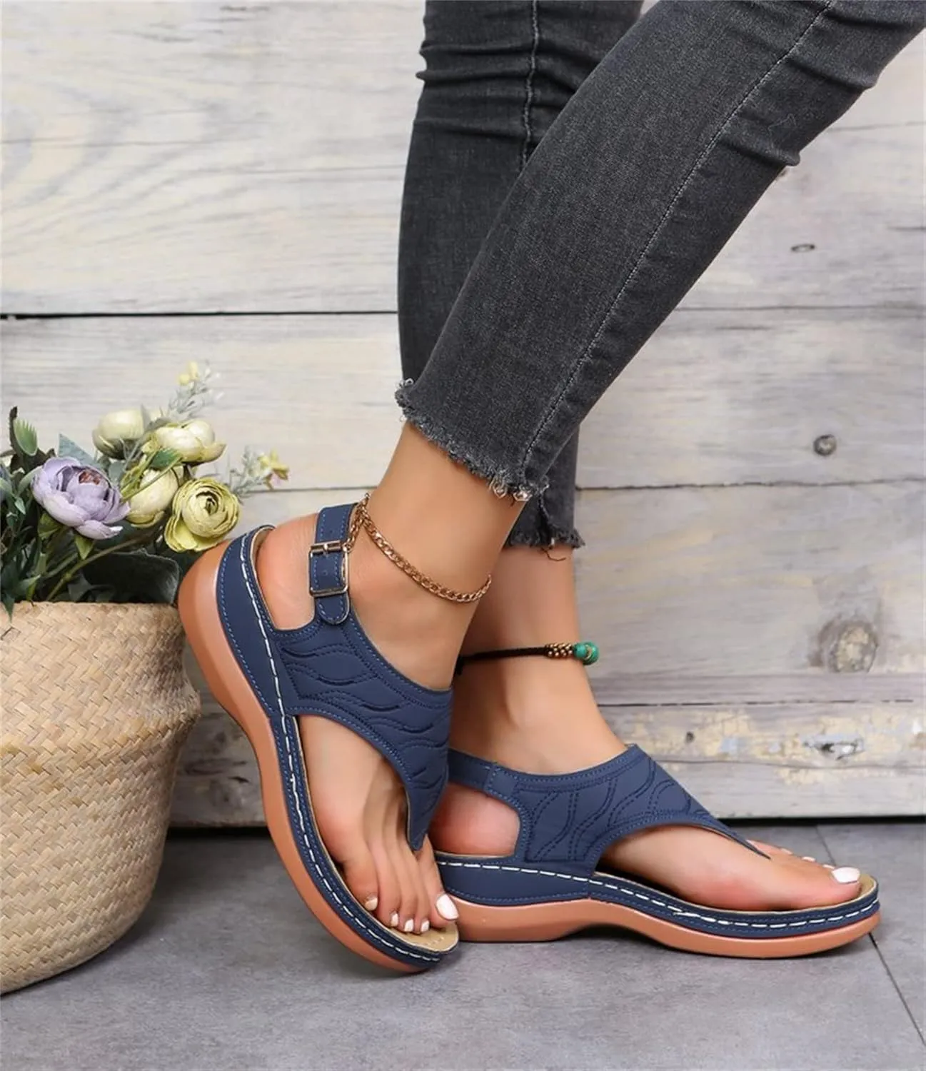 Ladmiple Womens Sandals Comfortable Causal Summer Flip Flops Arch Support Beach Roman Open Toe Wedges Orthopedic Sandal