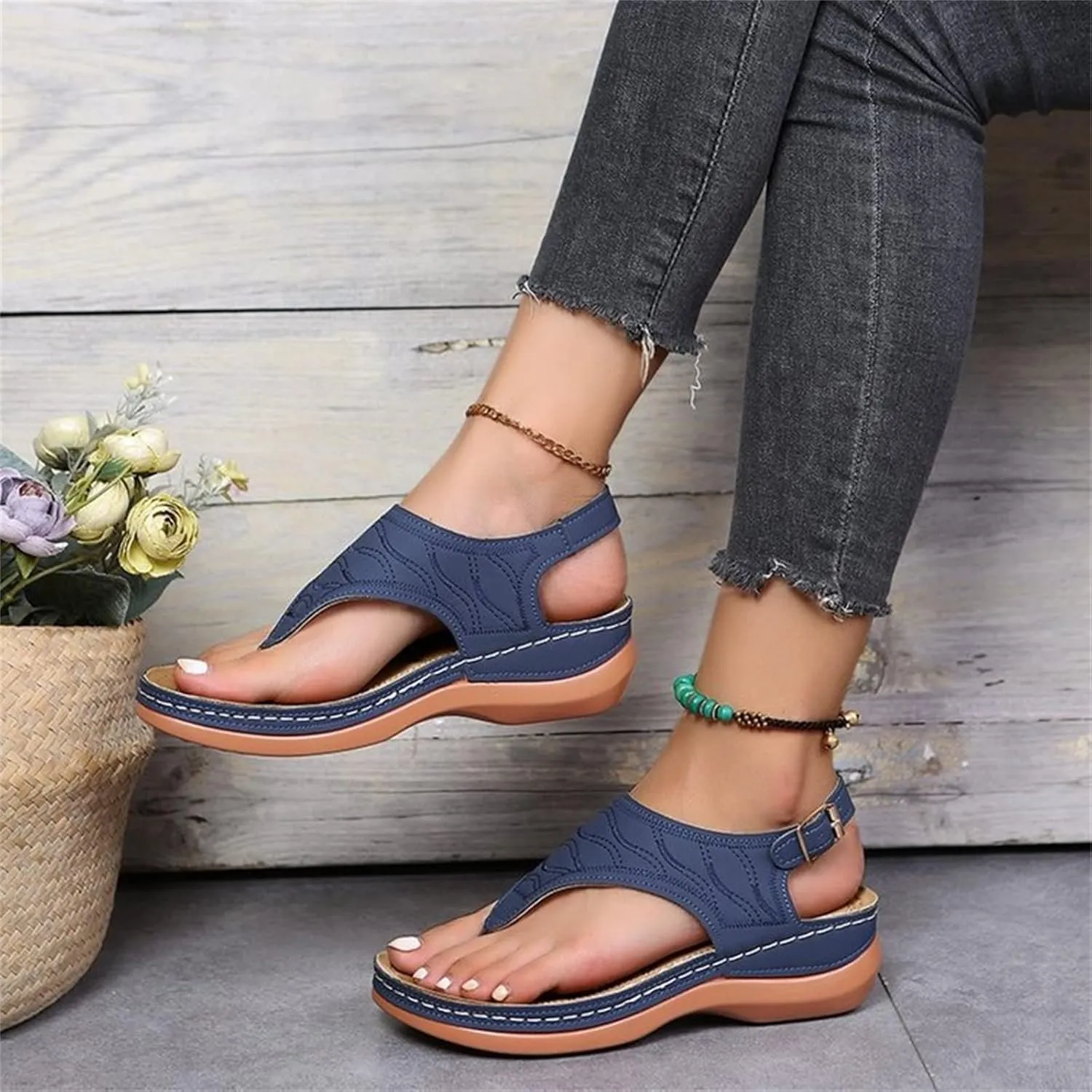 Ladmiple Womens Sandals Comfortable Causal Summer Flip Flops Arch Support Beach Roman Open Toe Wedges Orthopedic Sandal