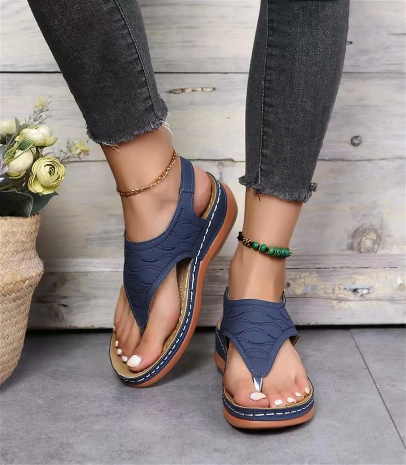 Ladmiple Womens Sandals Comfortable Causal Summer Flip Flops Arch Support Beach Roman Open Toe Wedges Orthopedic Sandal