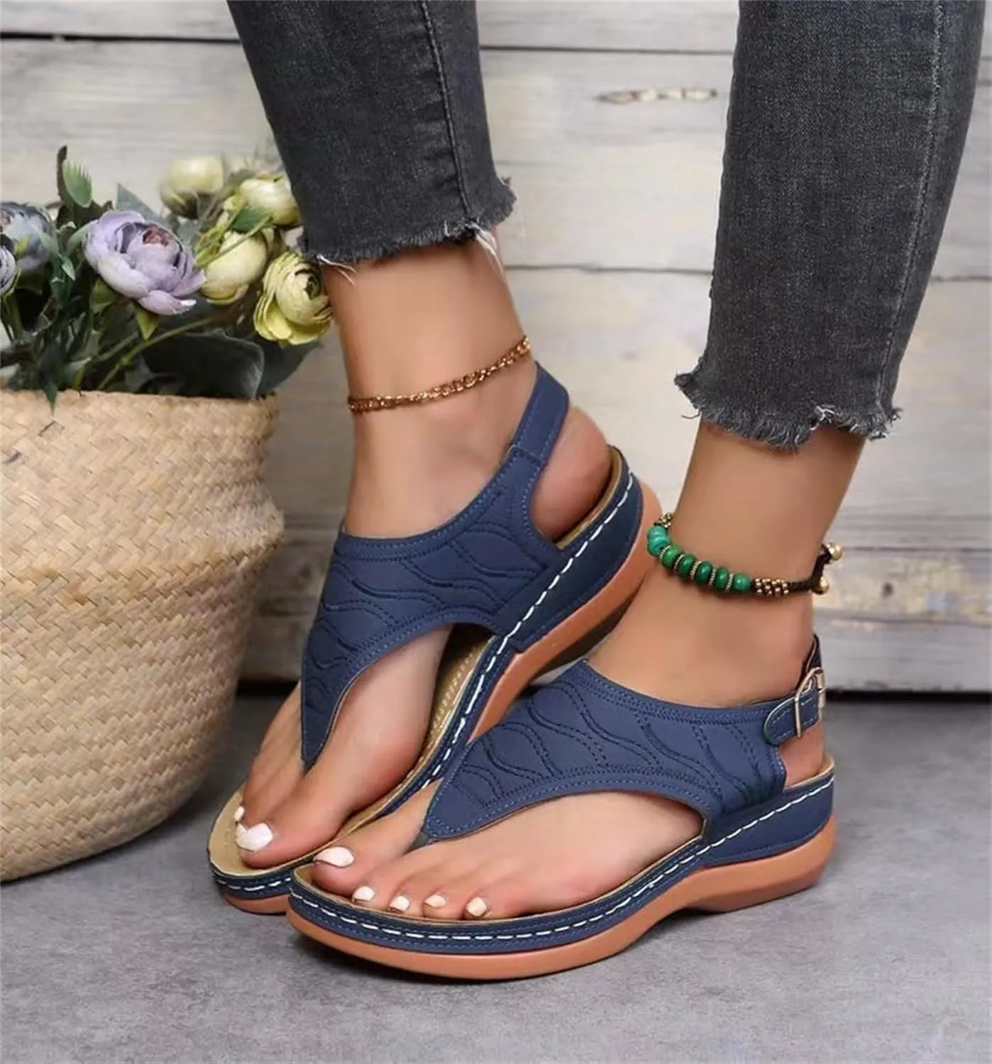 Ladmiple Womens Sandals Comfortable Causal Summer Flip Flops Arch Support Beach Roman Open Toe Wedges Orthopedic Sandal