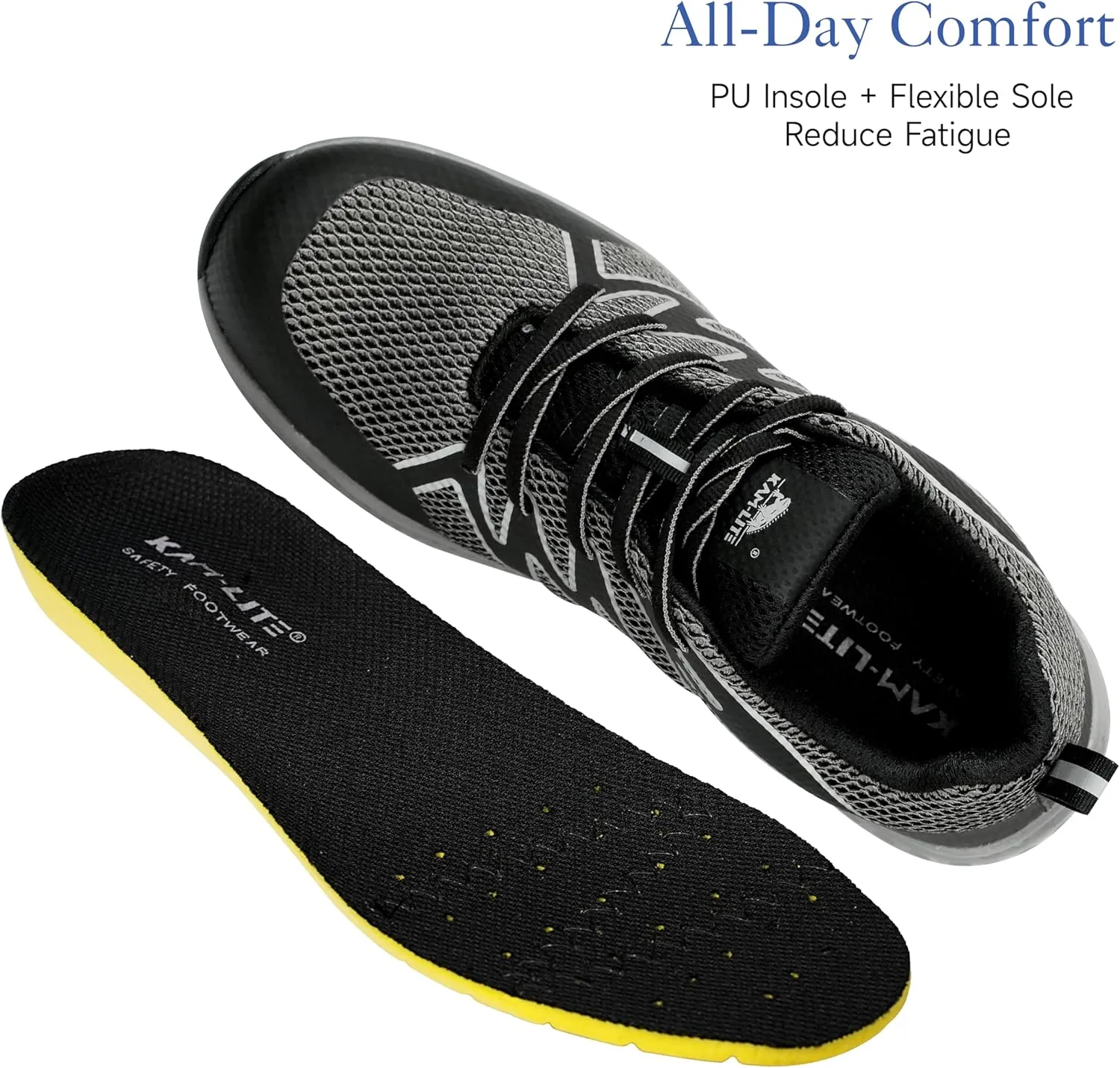 Lightweight Safety Sneakers for Men Women, Breathable Composite Toe Work Shoes, Anti-Puncture Kevlar Midsole, Slip Resistant, Cushioned Sole, Reflective, for Warehouse and Construction Use
