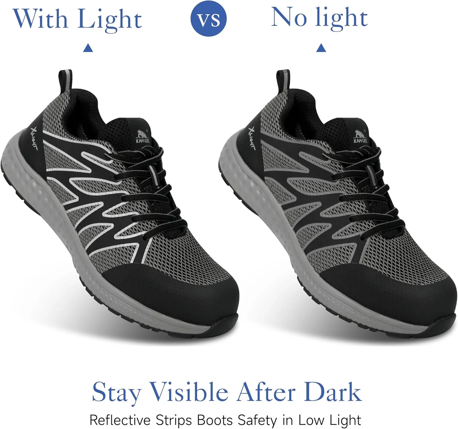 Lightweight Safety Sneakers for Men Women, Breathable Composite Toe Work Shoes, Anti-Puncture Kevlar Midsole, Slip Resistant, Cushioned Sole, Reflective, for Warehouse and Construction Use