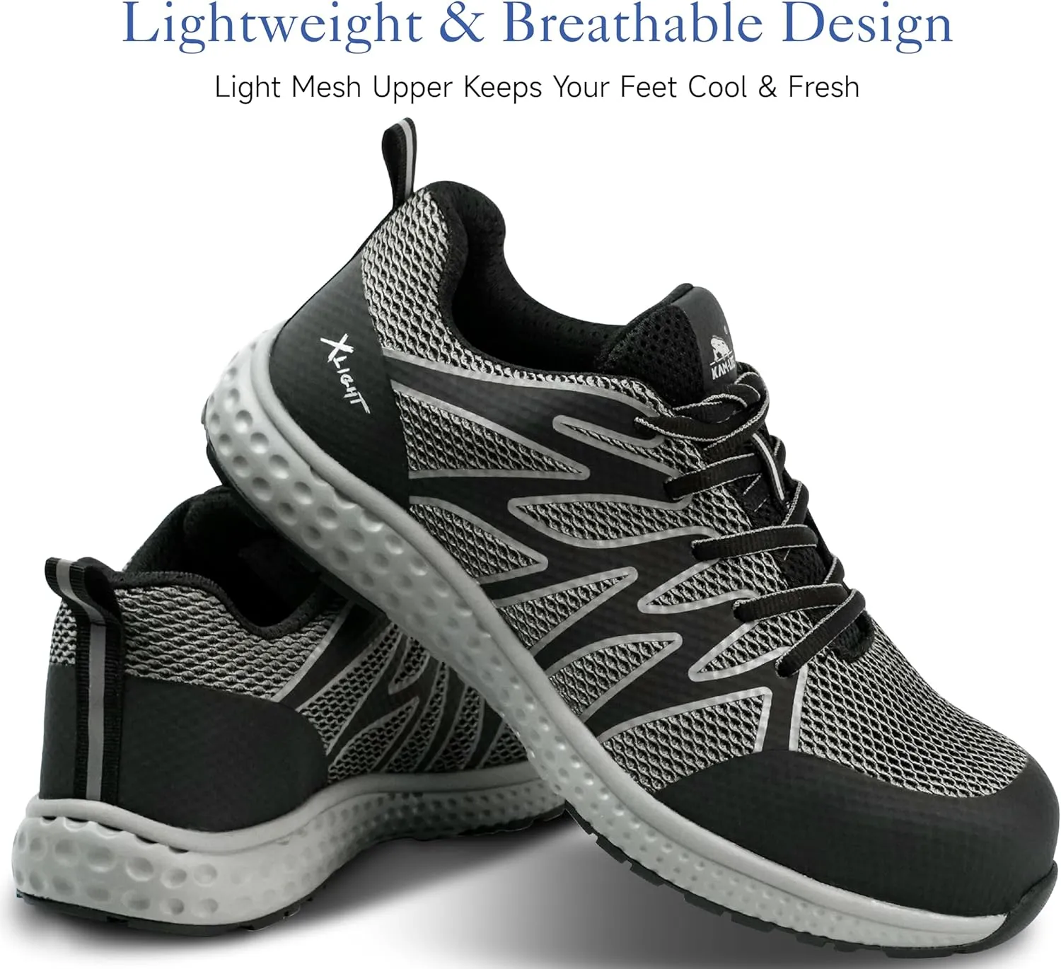 Lightweight Safety Sneakers for Men Women, Breathable Composite Toe Work Shoes, Anti-Puncture Kevlar Midsole, Slip Resistant, Cushioned Sole, Reflective, for Warehouse and Construction Use