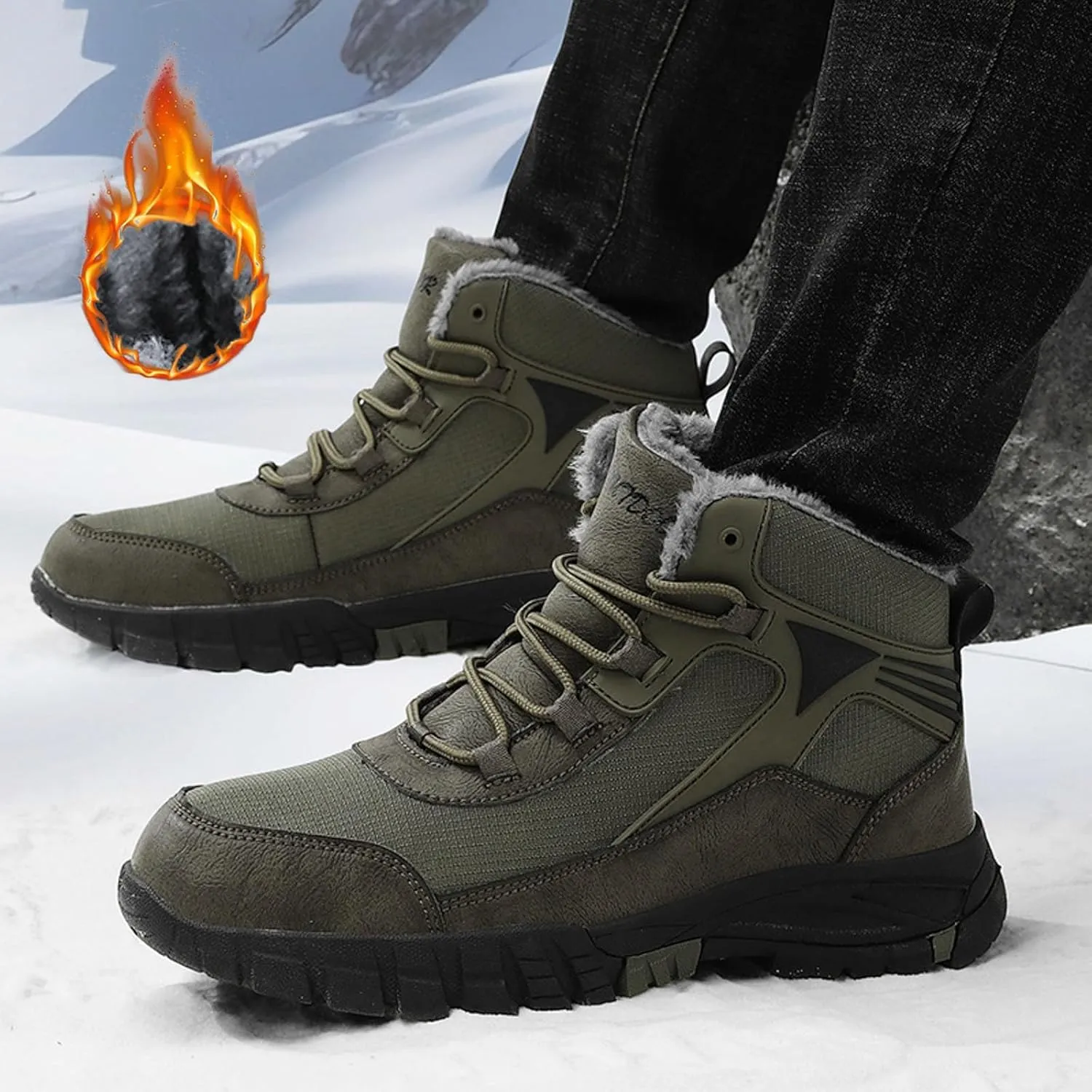 Men's Snow Boots Warm Lined Footwear Waterproof Outdoor Casual Winter Boots Non-slip Lace Up Ankle Boots for Cold Weather Climbing Shoes Hiking Boots