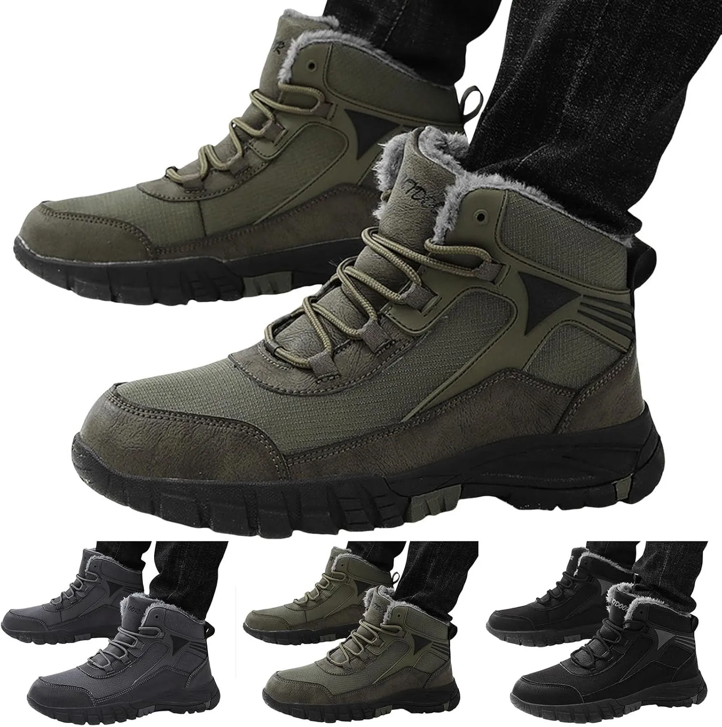 Men's Snow Boots Warm Lined Footwear Waterproof Outdoor Casual Winter Boots Non-slip Lace Up Ankle Boots for Cold Weather Climbing Shoes Hiking Boots
