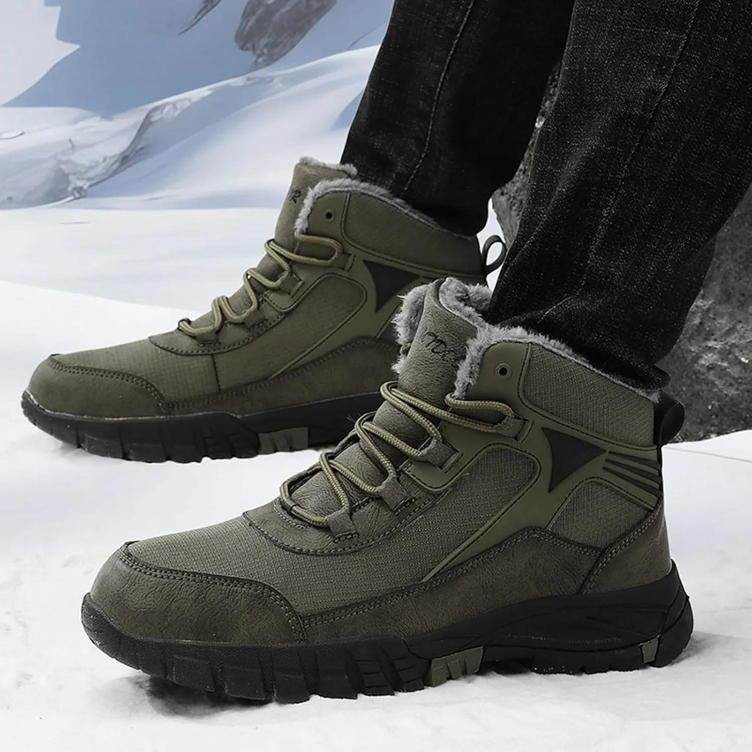 Men's Snow Boots Warm Lined Footwear Waterproof Outdoor Casual Winter Boots Non-slip Lace Up Ankle Boots for Cold Weather Climbing Shoes Hiking Boots