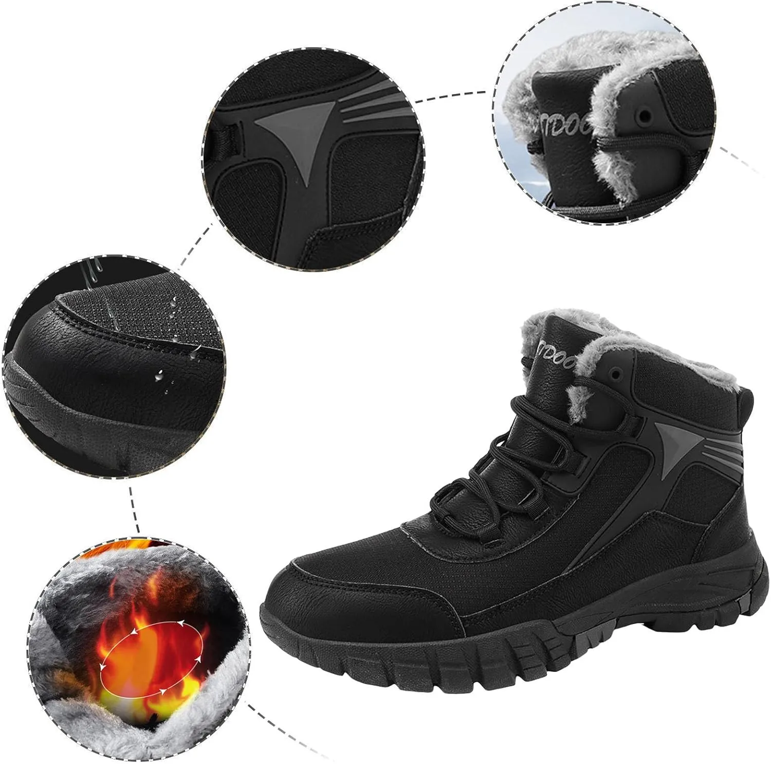 Men's Snow Boots Warm Lined Footwear Waterproof Outdoor Casual Winter Boots Non-slip Lace Up Ankle Boots for Cold Weather Climbing Shoes Hiking Boots