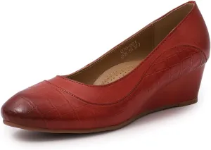 Mona flying Women's Leather Closed Toe 2 Inch Mid Wedges Heels with Arch Support Round Toe Comfortable Dress Pumps for Women Ladies