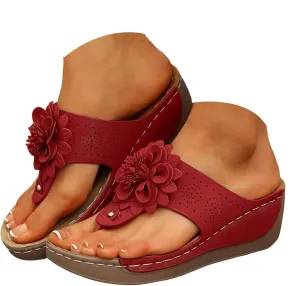 Orthopedic Platform Wedge Sandals For Women Summer Dressy 2025 Open Toe Solid Color Flower Casual Flip Flops Wide Width Slip On Beach Vacation Travel Working Shoes