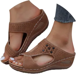 Orthopedic Wedge Sandals for Women 2025 Open Toe Casual Solid Color Fashionable Bohemian Hollow Out Flower Sandals Wide Width Walking Dress Shoes for Party Casual Beach Vacation Slippers