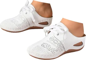 Orthopedic Wedge Sandals for Women Wide Width with Arch Support Summer Dressy Closed Toe Lace Up Hollow Our Breathable Sandals Boho Casual High Wedges Walking Strappy Footwear