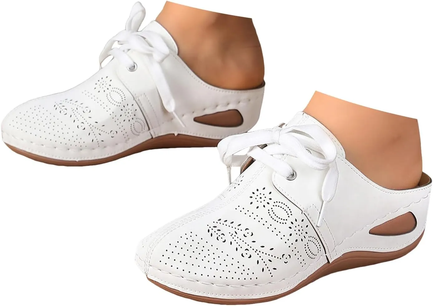 Orthopedic Wedge Sandals for Women Wide Width with Arch Support Summer Dressy Closed Toe Lace Up Hollow Our Breathable Sandals Boho Casual High Wedges Walking Strappy Footwear