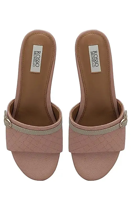 Pink Textured Leather Wedges