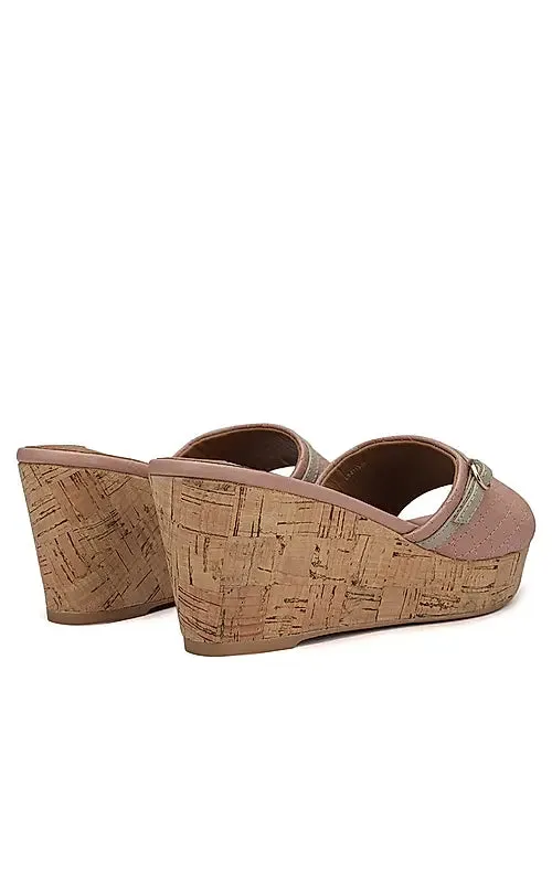 Pink Textured Leather Wedges