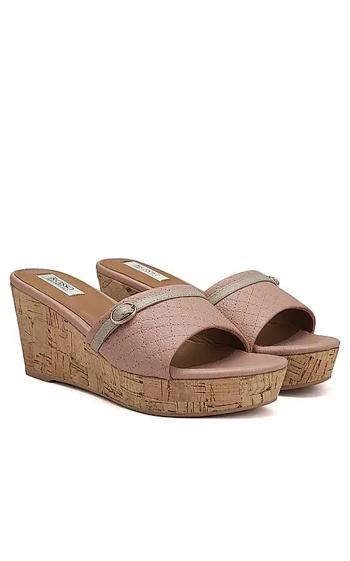 Pink Textured Leather Wedges