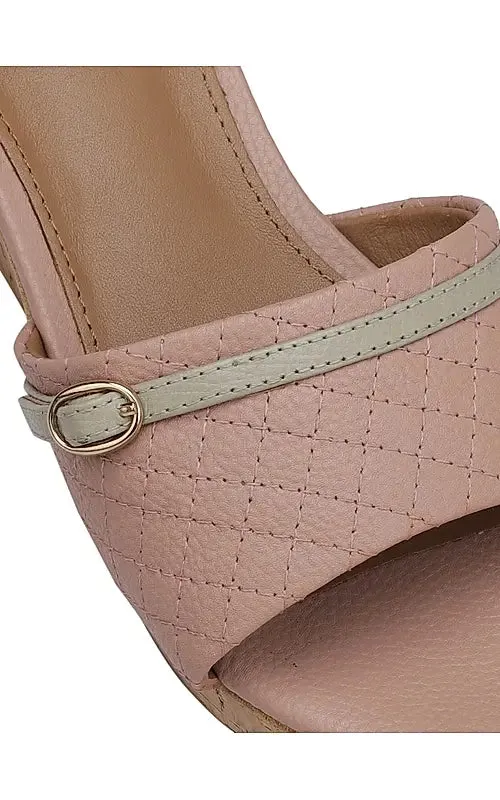 Pink Textured Leather Wedges