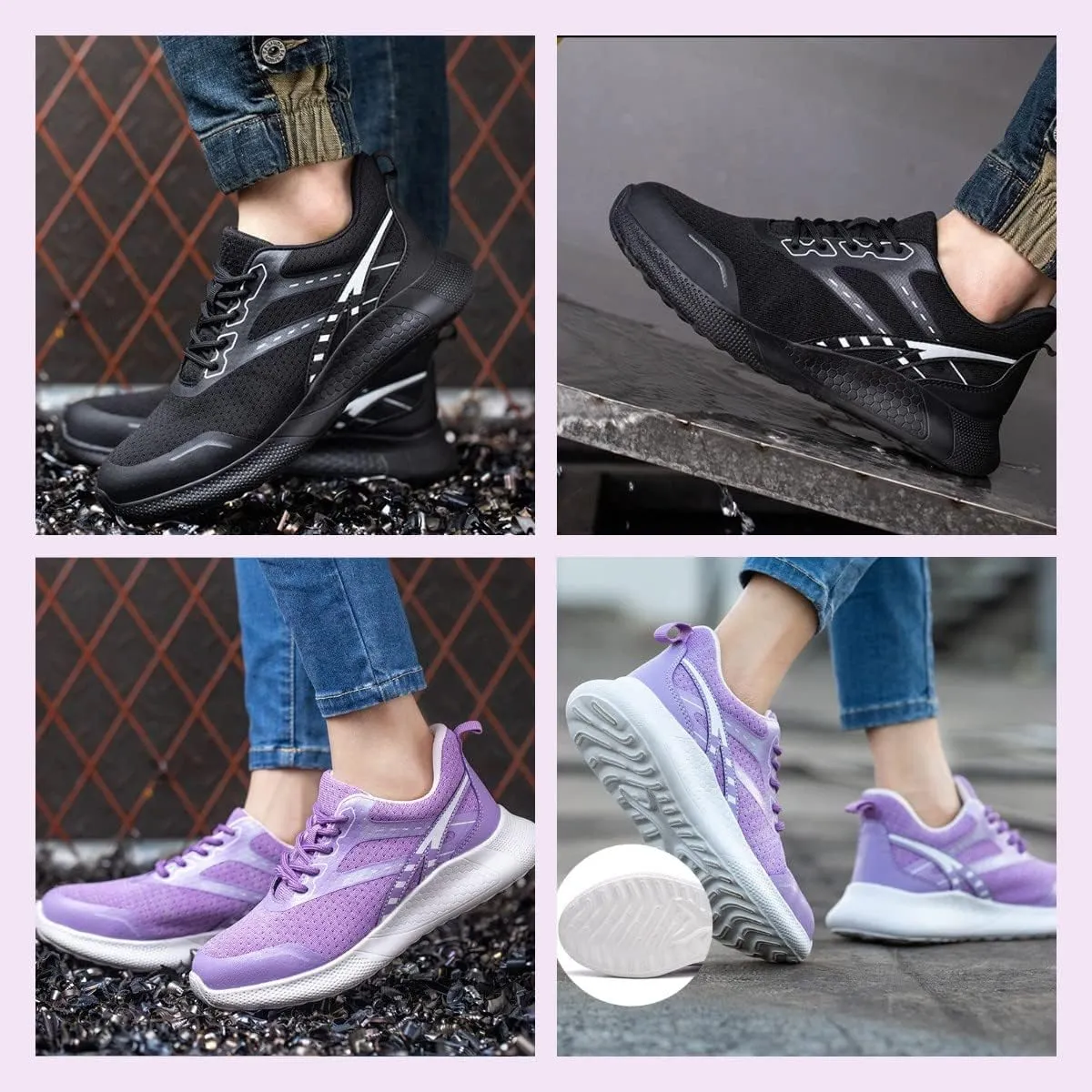 Safety Shoes for Women Steel Toe Work Shoes Lightweight Breathable Industrial Construction Fashion Sneakers