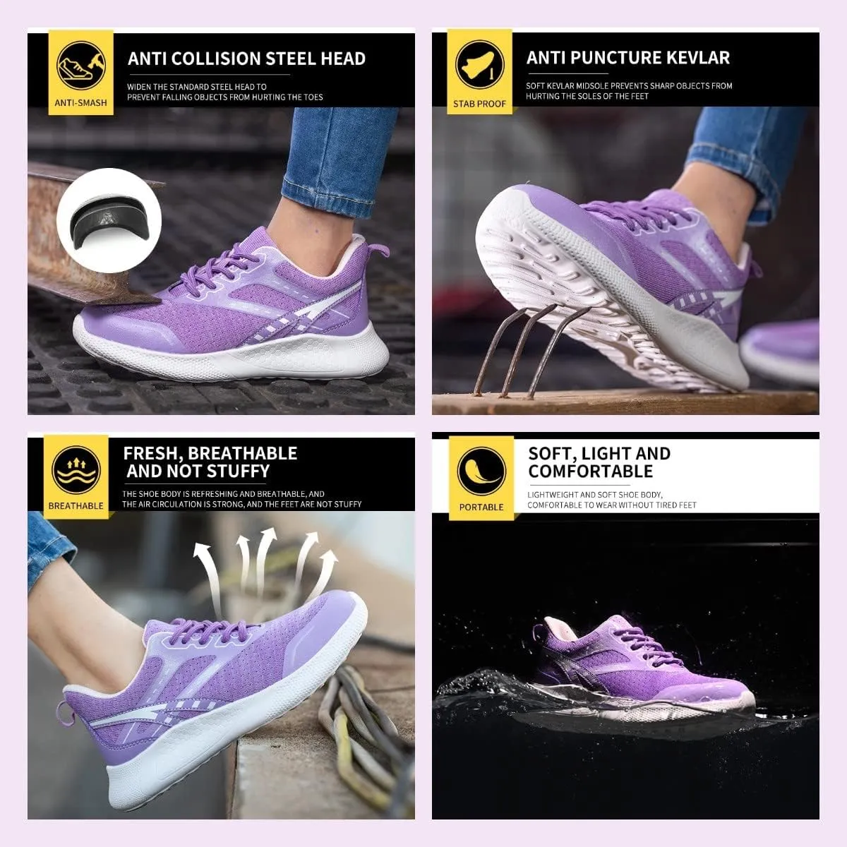 Safety Shoes for Women Steel Toe Work Shoes Lightweight Breathable Industrial Construction Fashion Sneakers