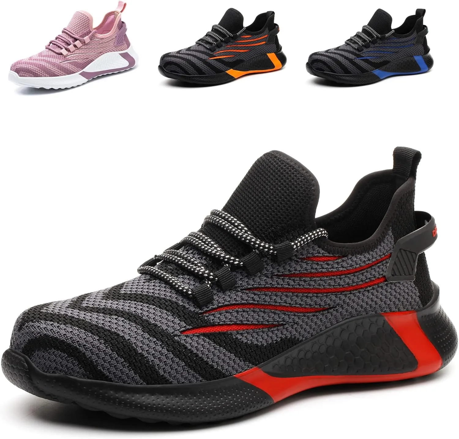 Safety Shoes Steel Toe Shoes for Men Women Breathable Safety Work Sneakers Lightweight Comfortable Proof Slip Resistant Fashion Sneakers Air Cushion Construction Industrial Shoes