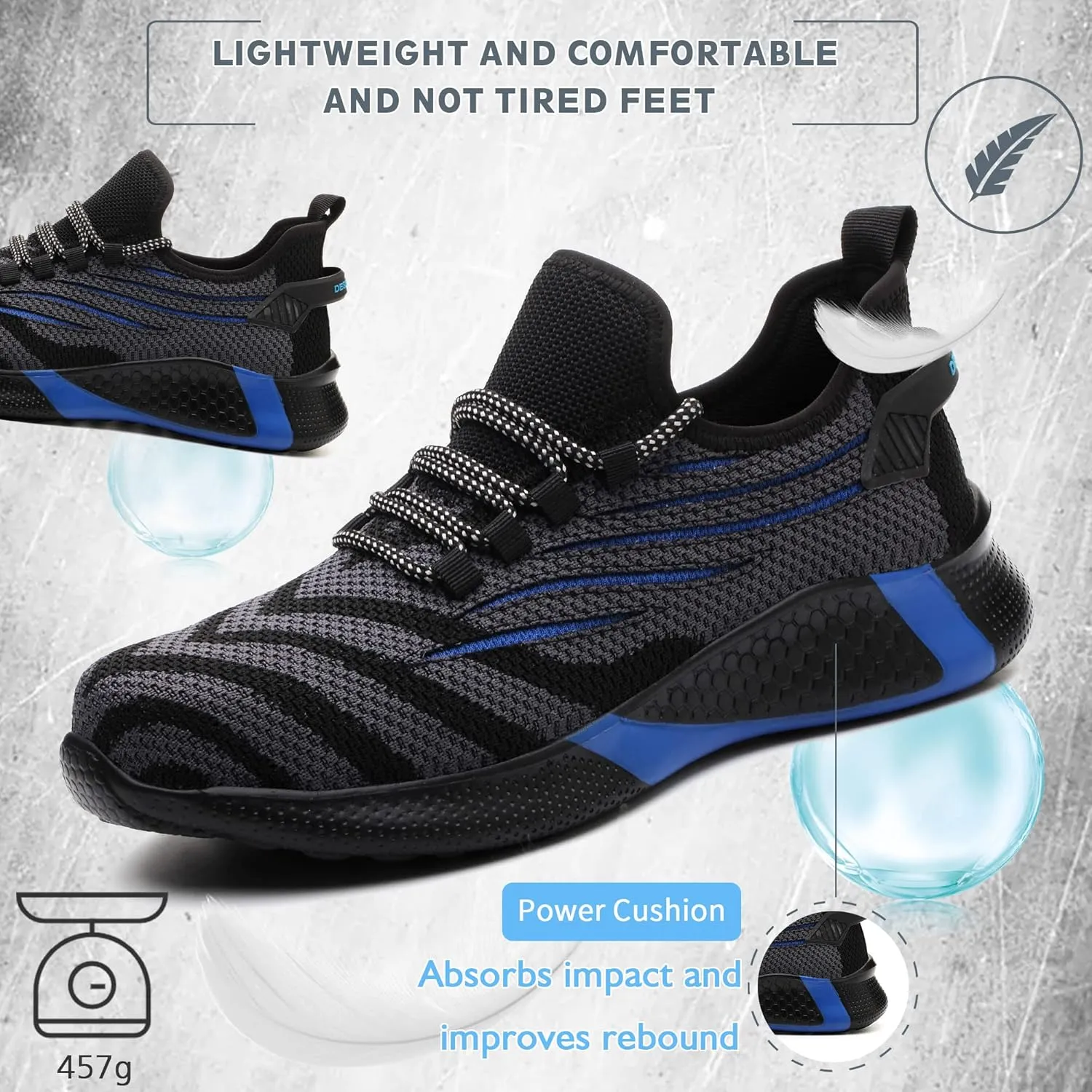 Safety Shoes Steel Toe Shoes for Men Women Breathable Safety Work Sneakers Lightweight Comfortable Proof Slip Resistant Fashion Sneakers Air Cushion Construction Industrial Shoes