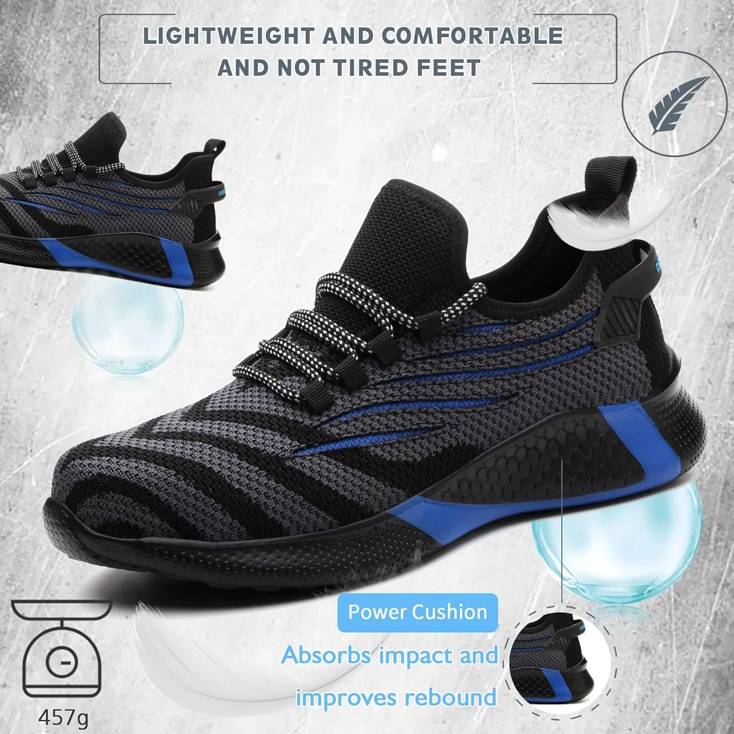Safety Shoes Steel Toe Shoes for Men Women Breathable Safety Work Sneakers Lightweight Comfortable Proof Slip Resistant Fashion Sneakers Air Cushion Construction Industrial Shoes
