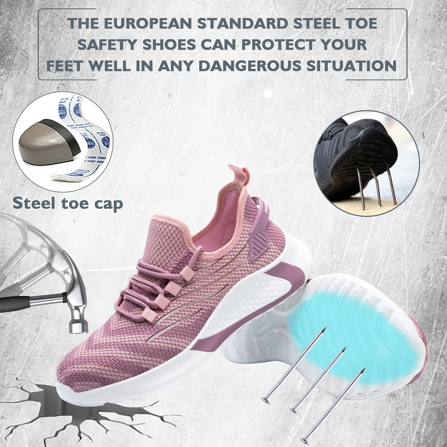 Safety Shoes Steel Toe Shoes for Men Women Breathable Safety Work Sneakers Lightweight Comfortable Proof Slip Resistant Fashion Sneakers Air Cushion Construction Industrial Shoes