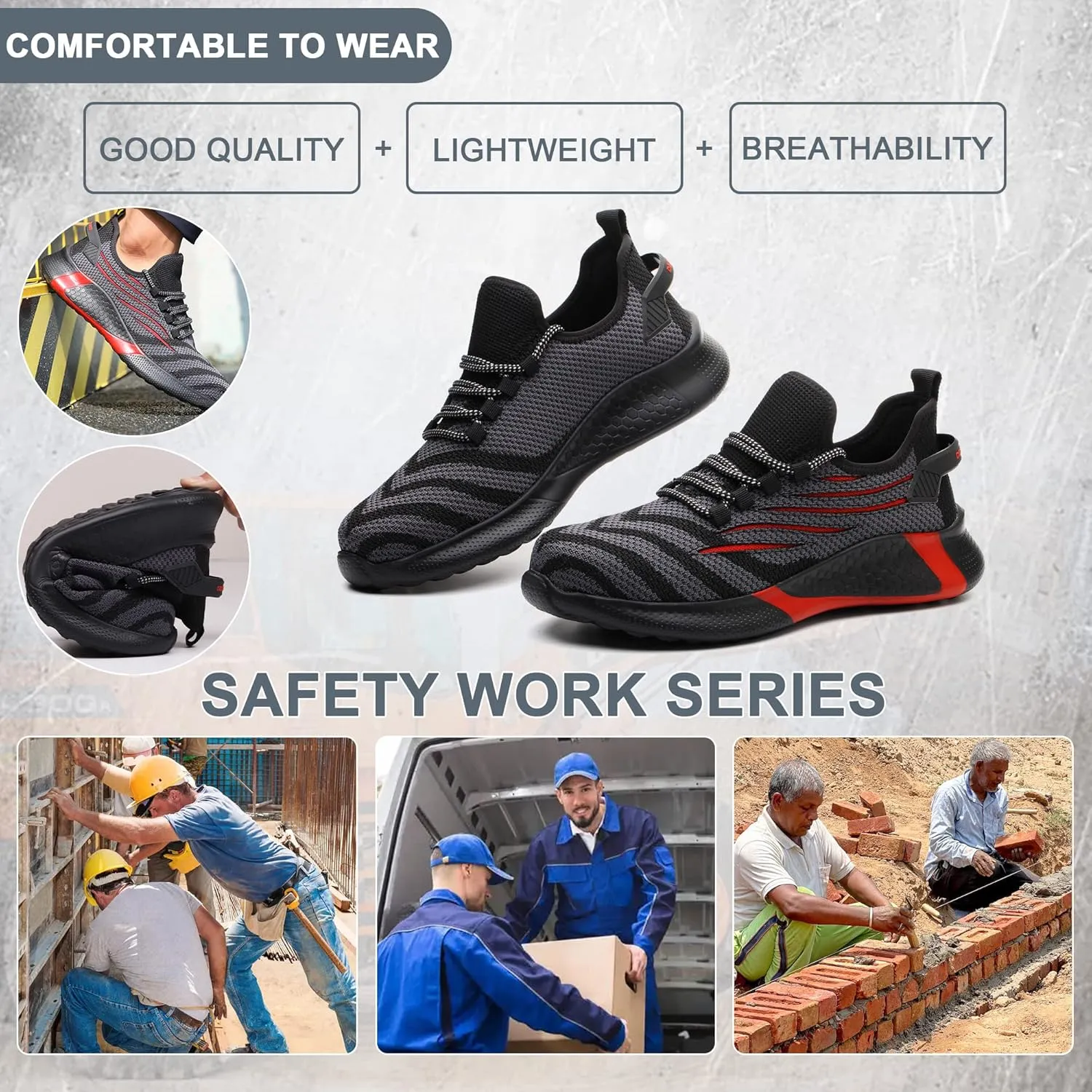 Safety Shoes Steel Toe Shoes for Men Women Breathable Safety Work Sneakers Lightweight Comfortable Proof Slip Resistant Fashion Sneakers Air Cushion Construction Industrial Shoes