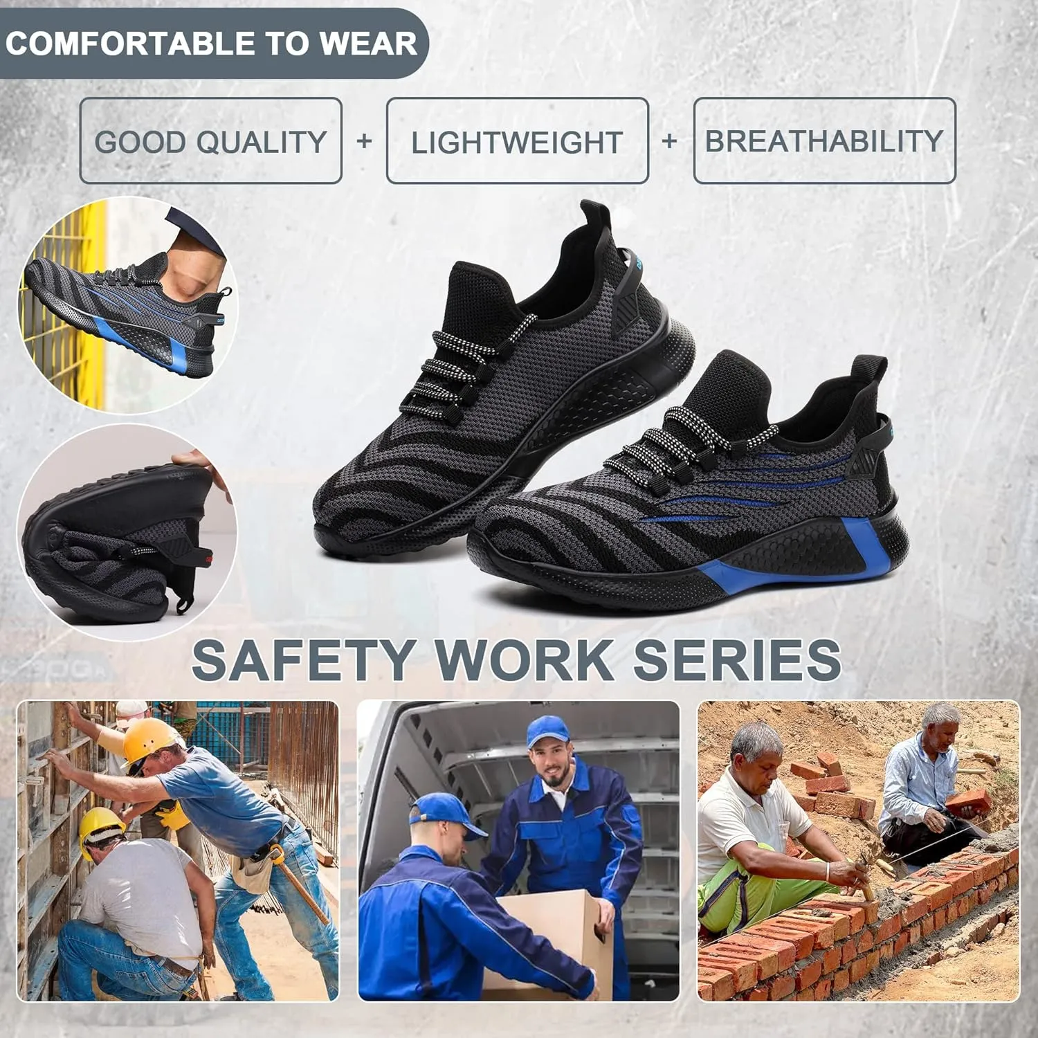 Safety Shoes Steel Toe Shoes for Men Women Breathable Safety Work Sneakers Lightweight Comfortable Proof Slip Resistant Fashion Sneakers Air Cushion Construction Industrial Shoes