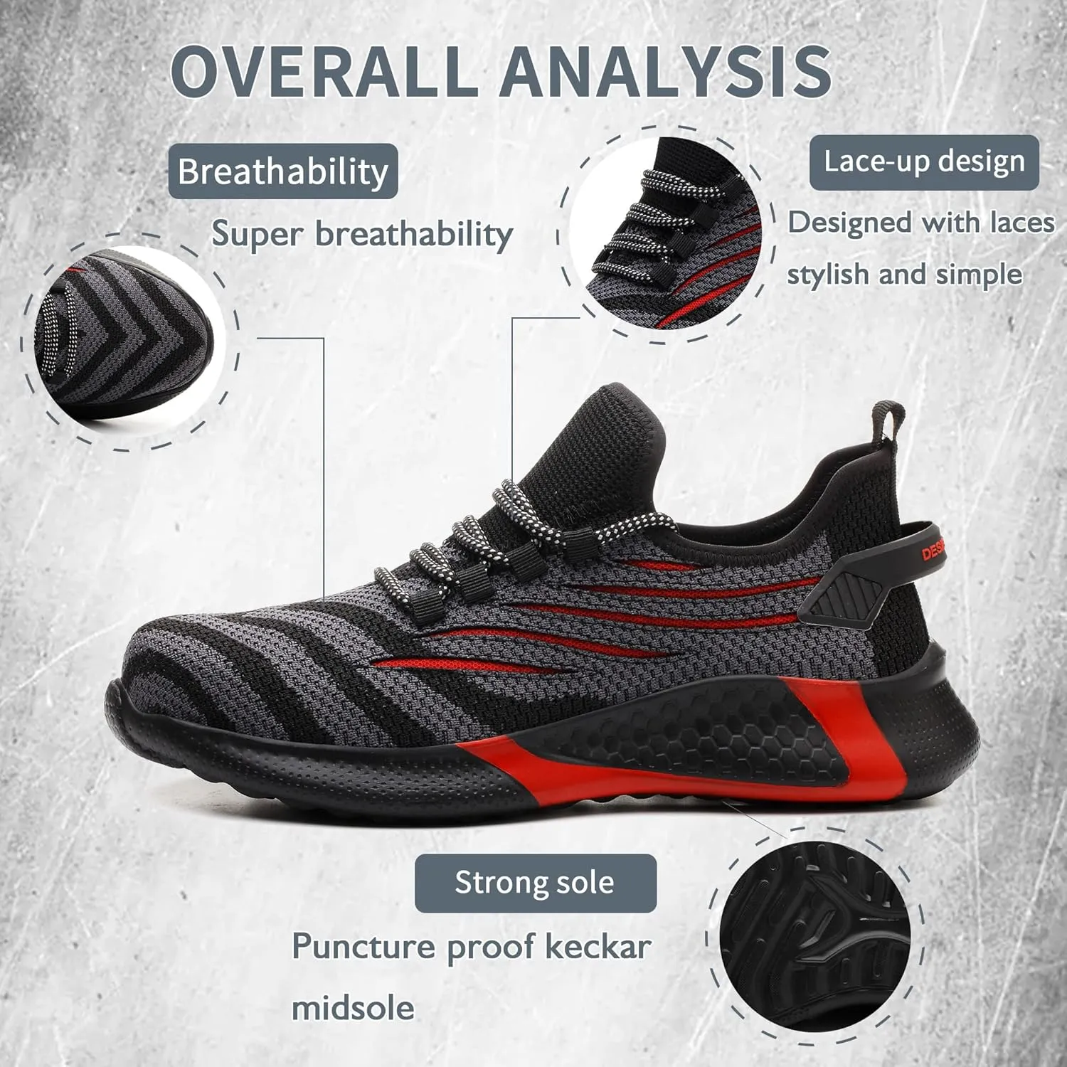 Safety Shoes Steel Toe Shoes for Men Women Breathable Safety Work Sneakers Lightweight Comfortable Proof Slip Resistant Fashion Sneakers Air Cushion Construction Industrial Shoes