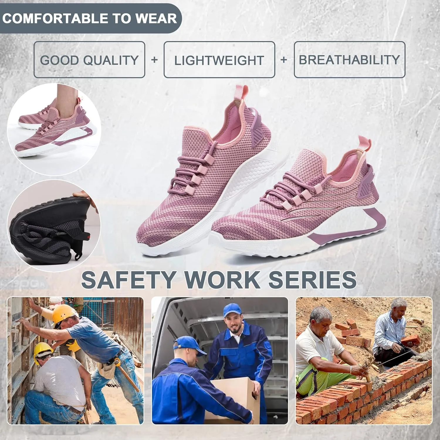 Safety Shoes Steel Toe Shoes for Men Women Breathable Safety Work Sneakers Lightweight Comfortable Proof Slip Resistant Fashion Sneakers Air Cushion Construction Industrial Shoes